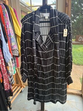 Vintage, Christine Albers Crinkle Duster Jacket Black White Plaid Art to Wear S